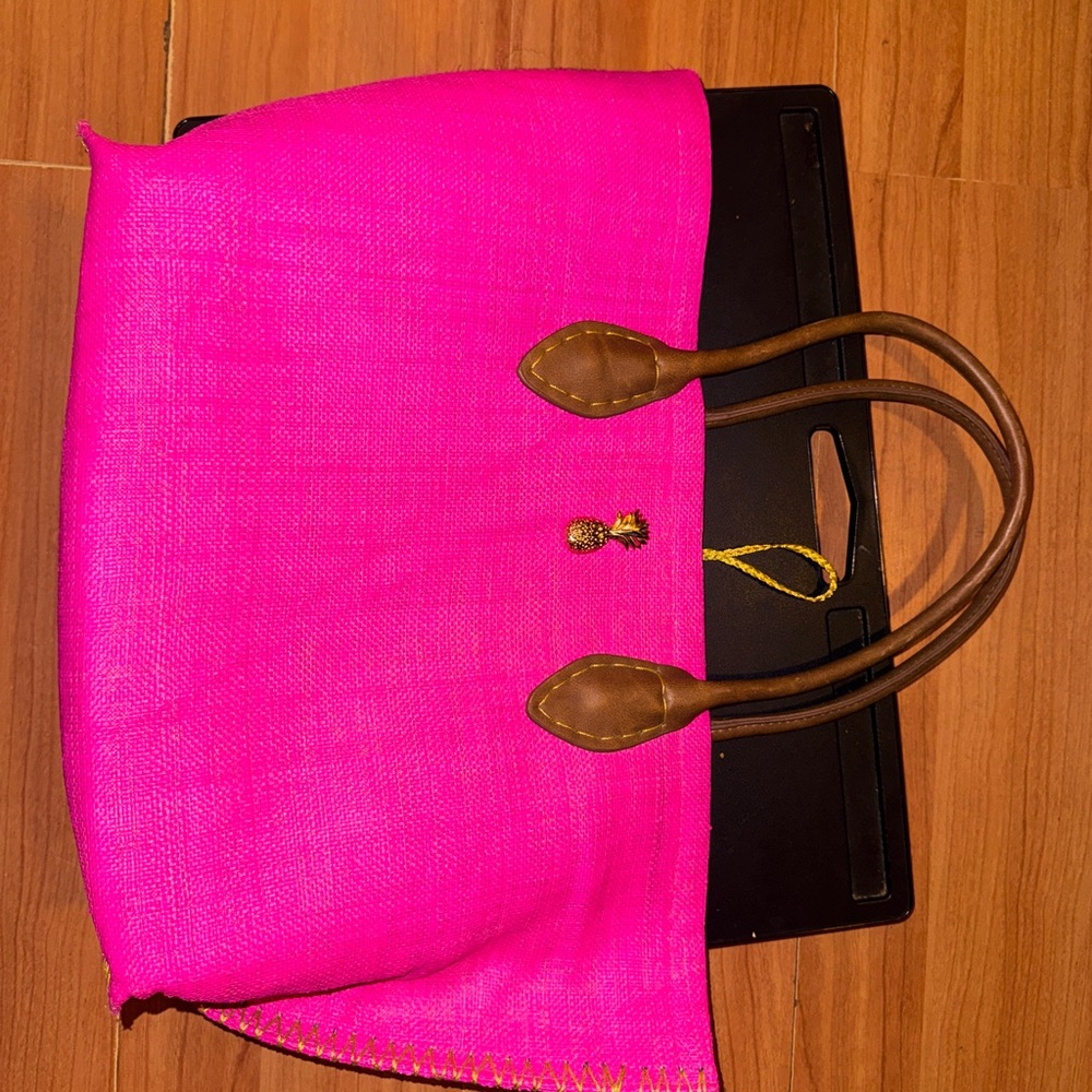 Lilly Pulitzer Vibrant Pink Tote with Brown Accents